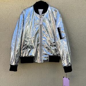 NEW Avec Les Filles Silver Faux Leather Bomber Jacket S Anthropologie